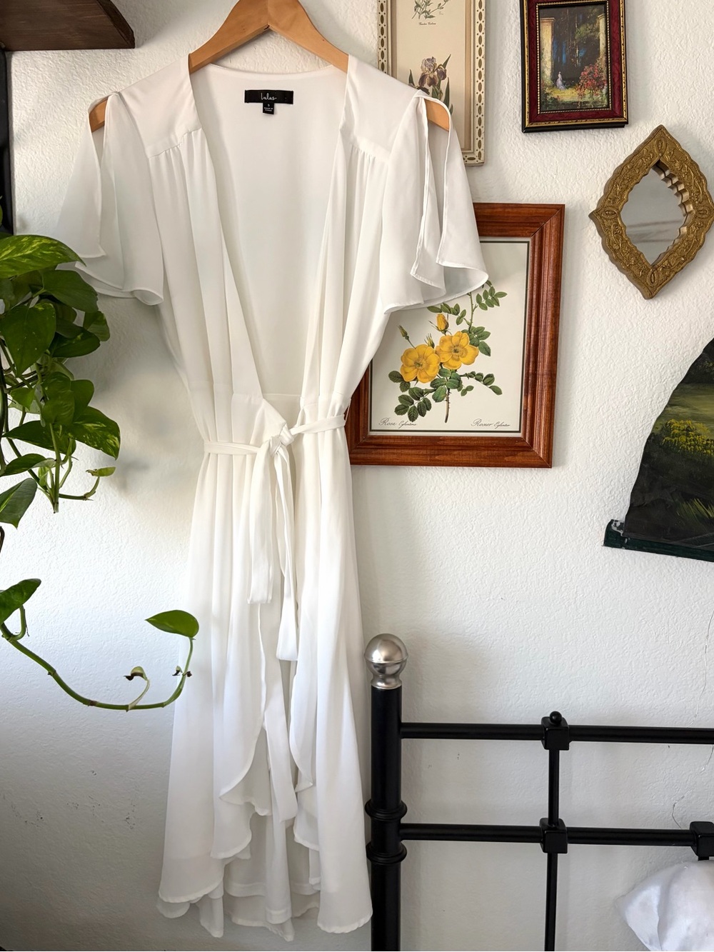Lulus White Flowy Ruffled Wrap Dress - Small - Romantic and Cottagecore